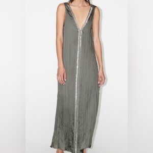 Zara Olive Maxi Dress with Silver Accents